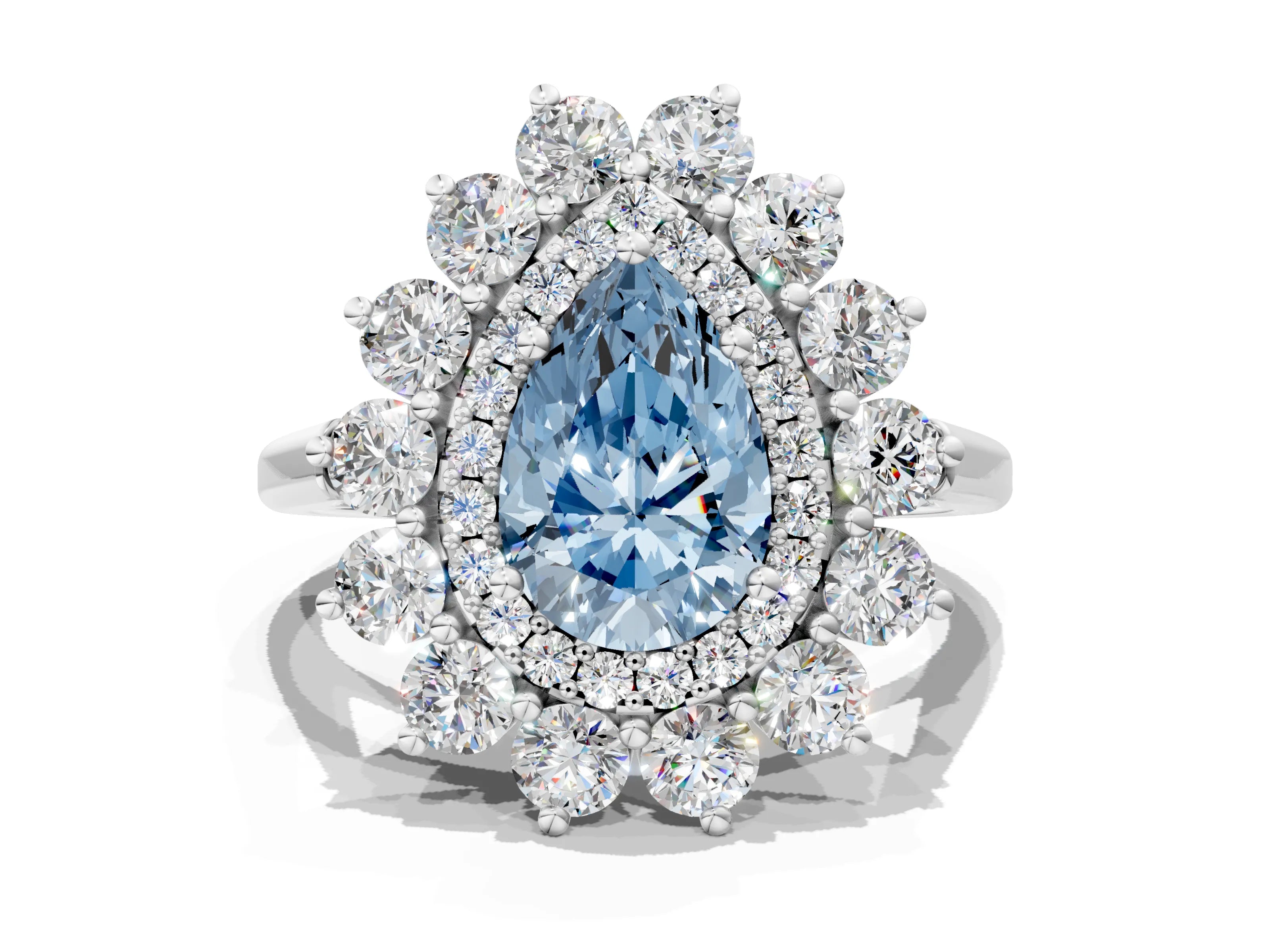 White gold Fancy Blue Pear Cut Halo Cluster Diamond Ring with Pave Band and Four-Prong Setting_12