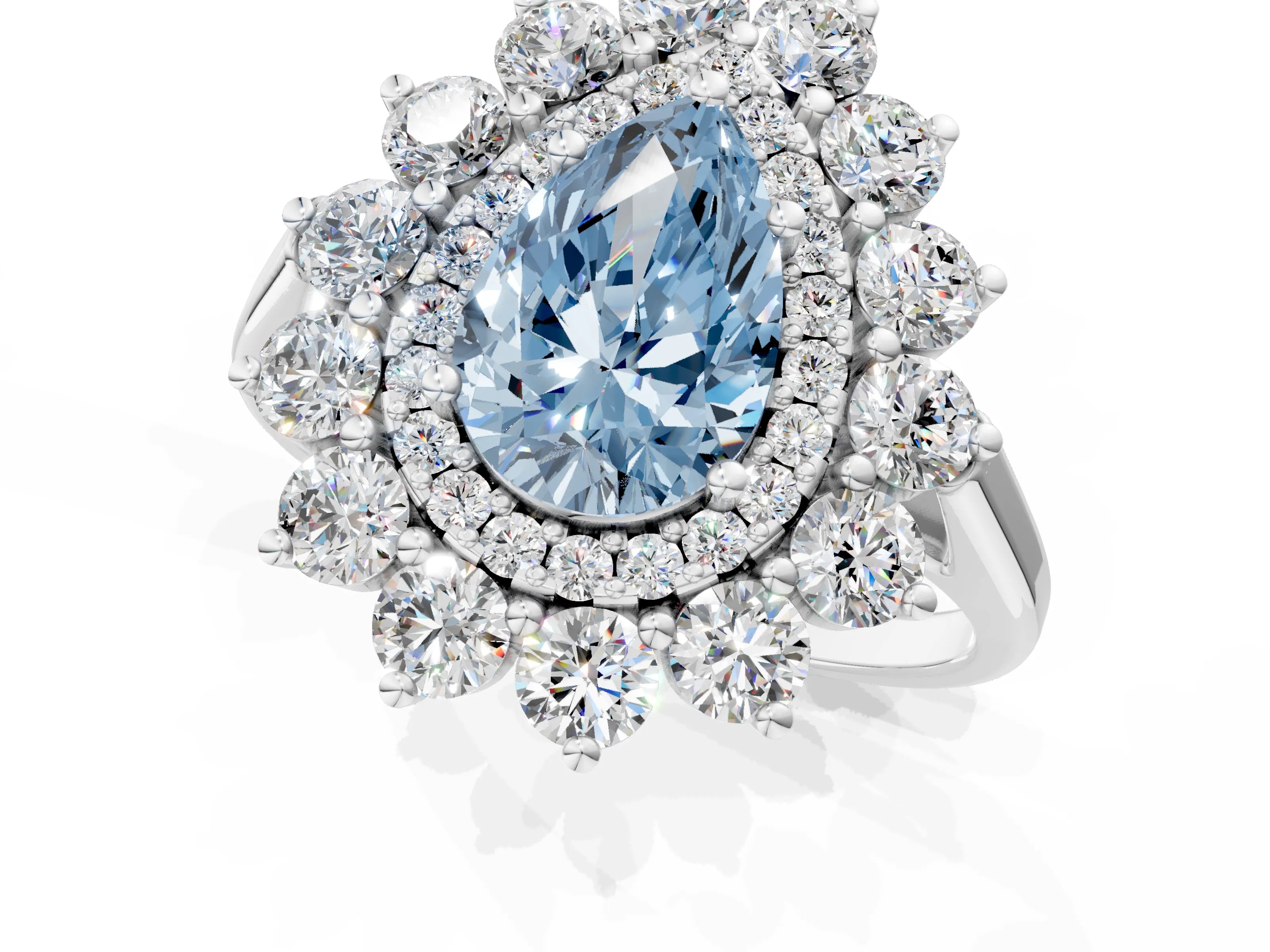 White gold Fancy Blue Pear Cut Halo Cluster Diamond Ring with Pave Band and Four-Prong Setting_13