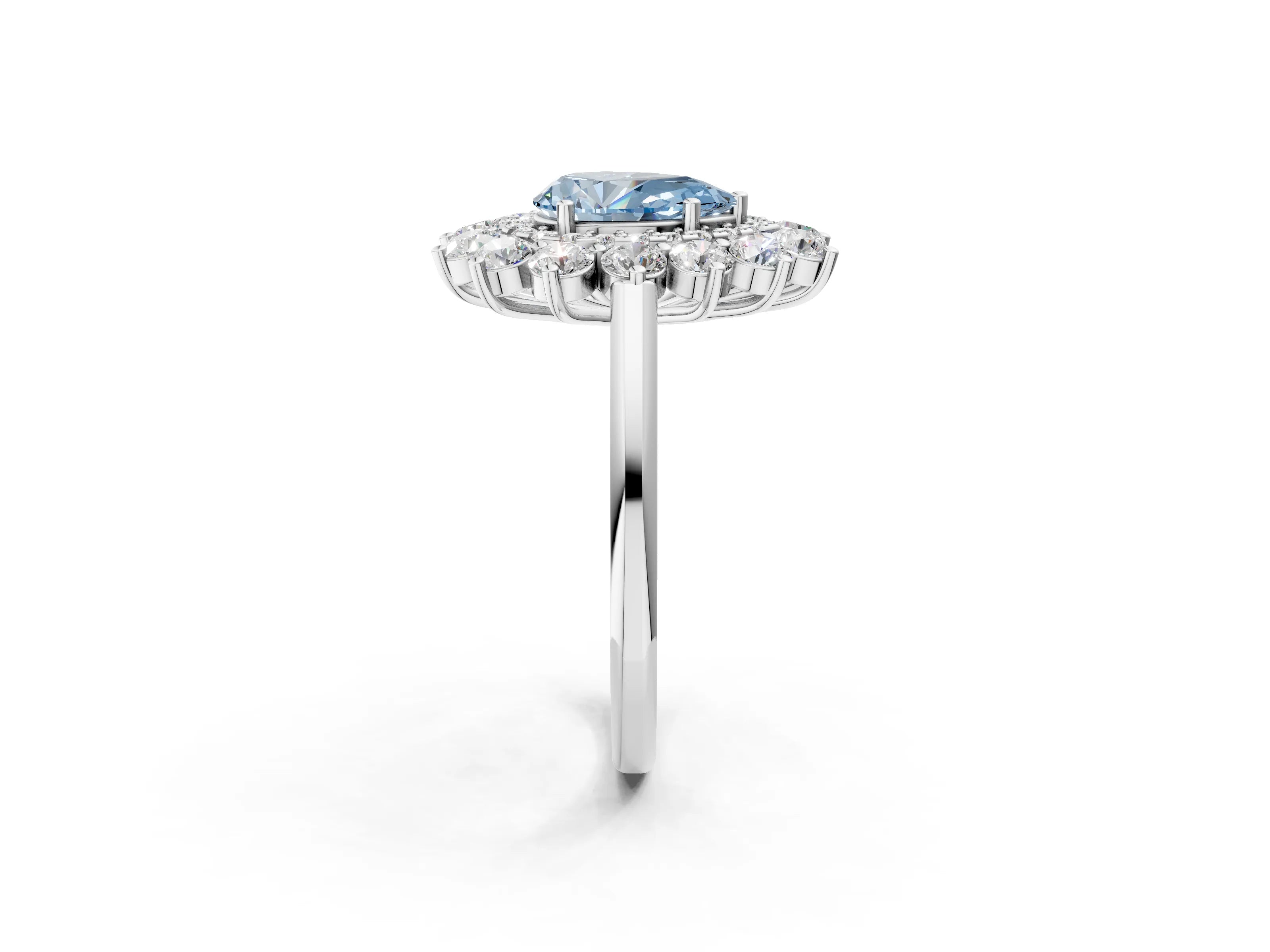 White gold Fancy Blue Pear Cut Halo Cluster Diamond Ring with Pave Band and Four-Prong Setting_14