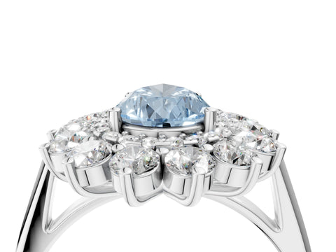 White gold Fancy Blue Pear Cut Halo Cluster Diamond Ring with Pave Band and Four-Prong Setting_16