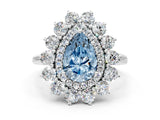 White gold Fancy Blue Pear Cut Halo Cluster Diamond Ring with Pave Band and Four-Prong Setting_18
