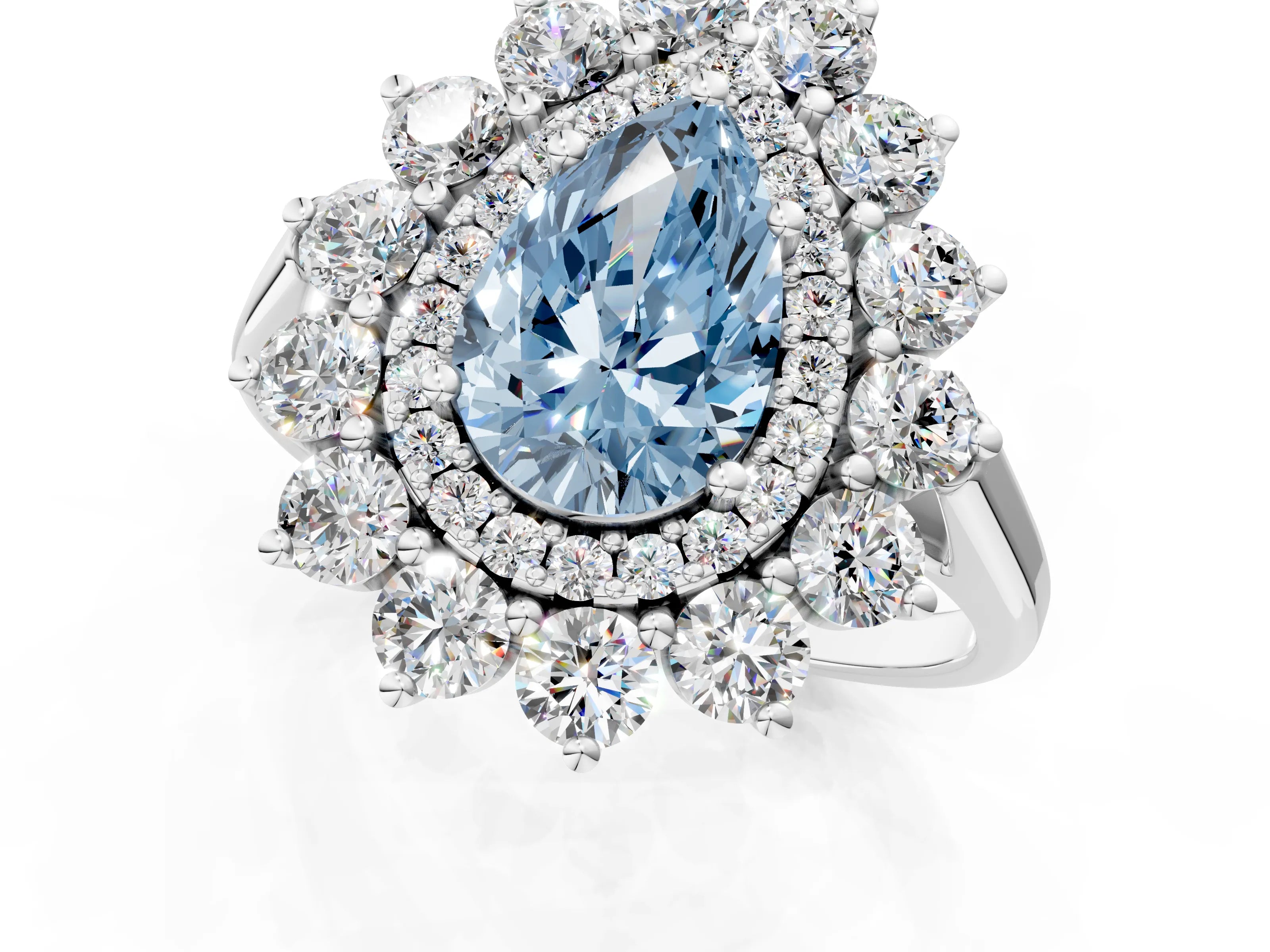 White gold Fancy Blue Pear Cut Halo Cluster Diamond Ring with Pave Band and Four-Prong Setting_19