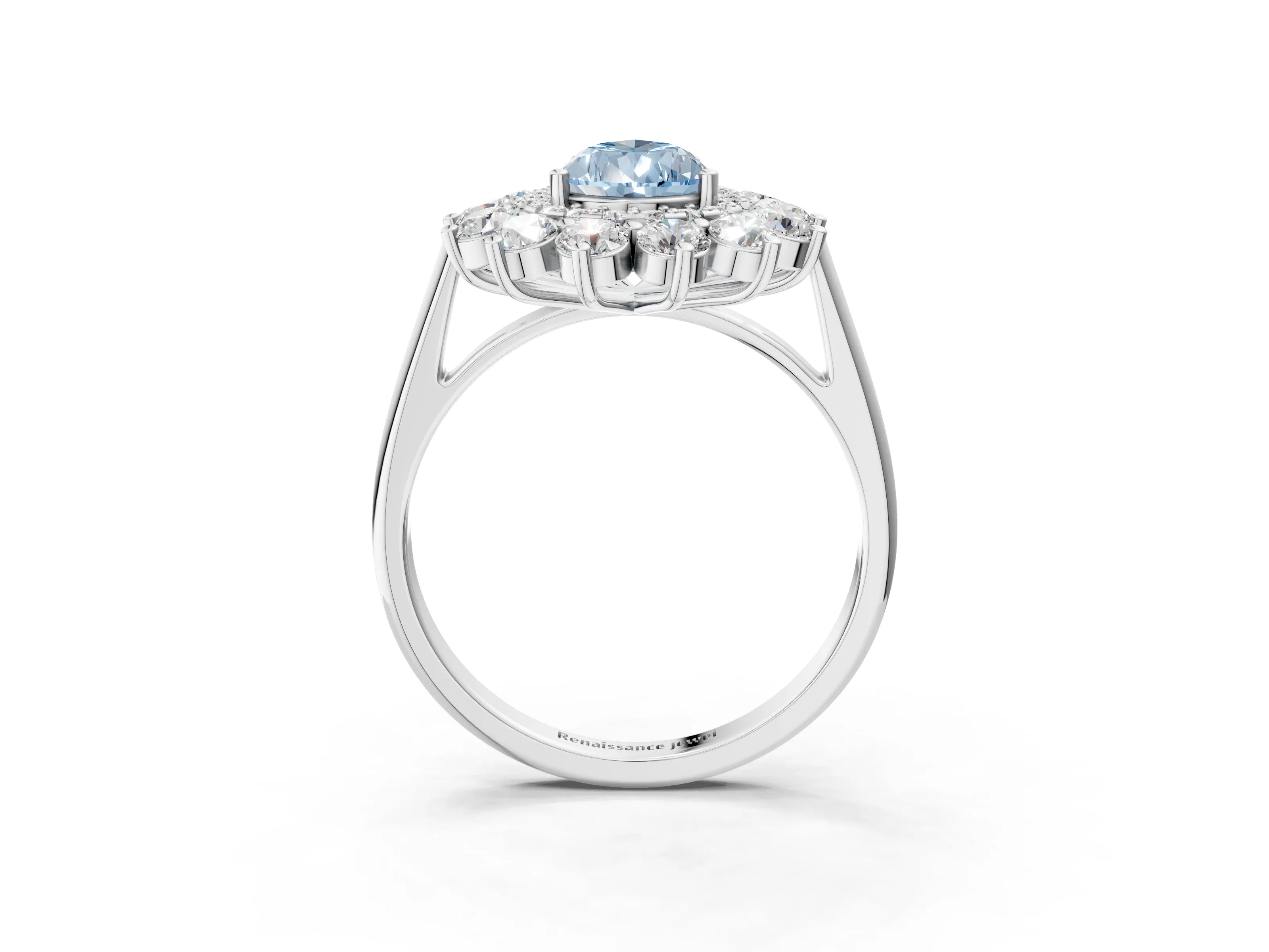 White gold Fancy Blue Pear Cut Halo Cluster Diamond Ring with Pave Band and Four-Prong Setting_21