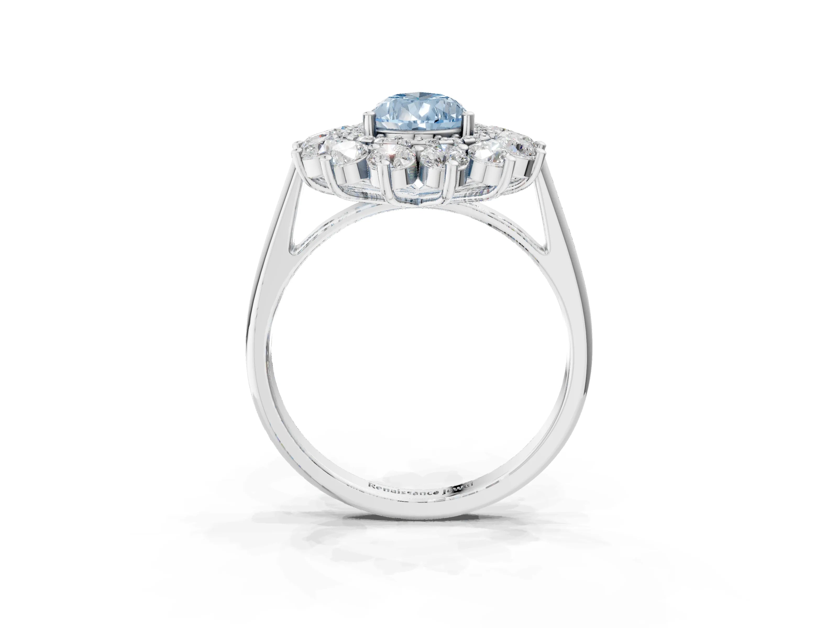 White gold Fancy Blue Pear Cut Halo Cluster Diamond Ring with Pave Band and Four-Prong Setting_3