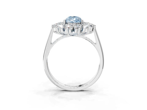 White gold Fancy Blue Pear Cut Halo Cluster Diamond Ring with Pave Band and Four-Prong Setting_3