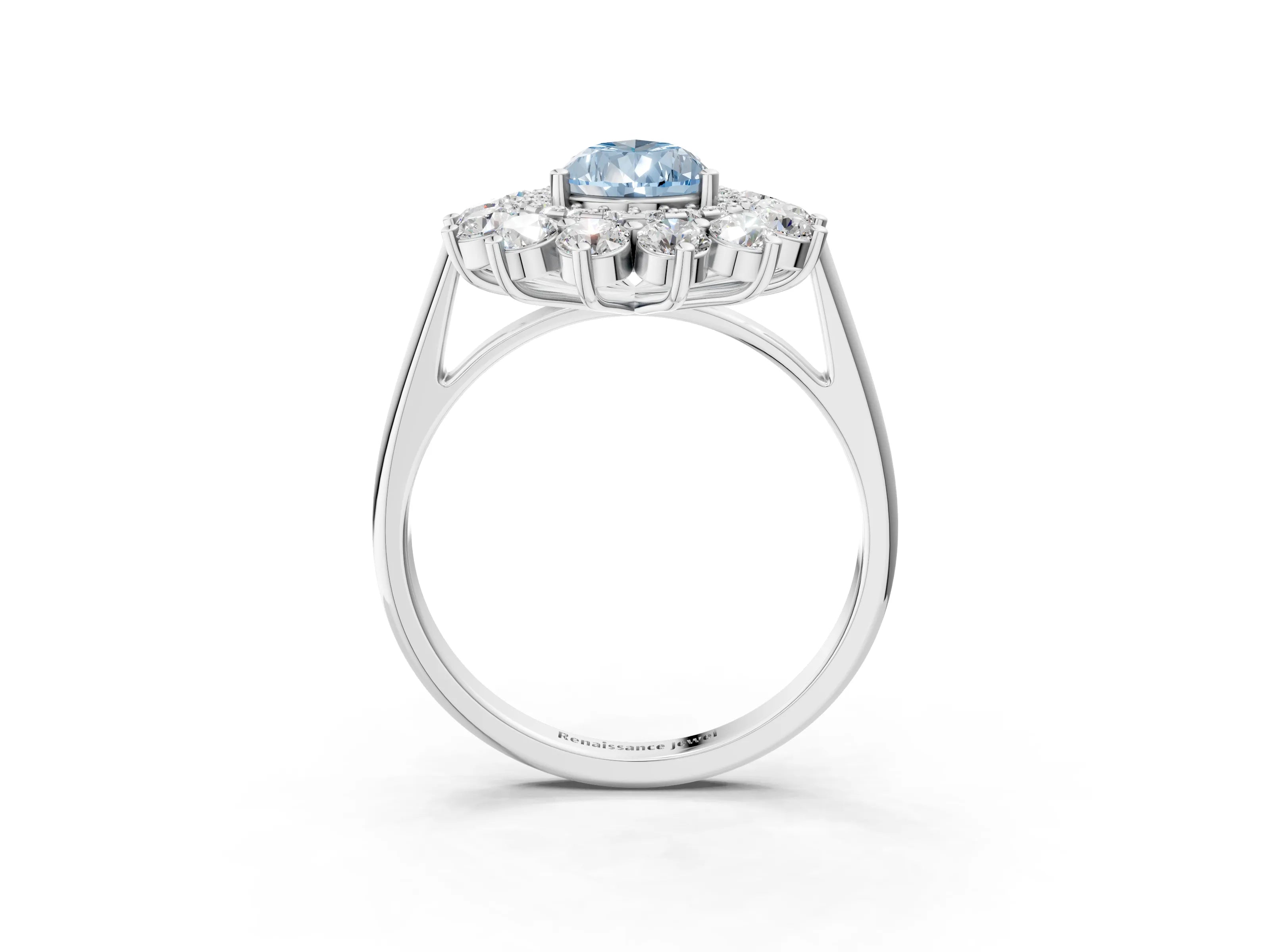 White gold Fancy Blue Pear Cut Halo Cluster Diamond Ring with Pave Band and Four-Prong Setting_3