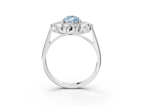 White gold Fancy Blue Pear Cut Halo Cluster Diamond Ring with Pave Band and Four-Prong Setting_3