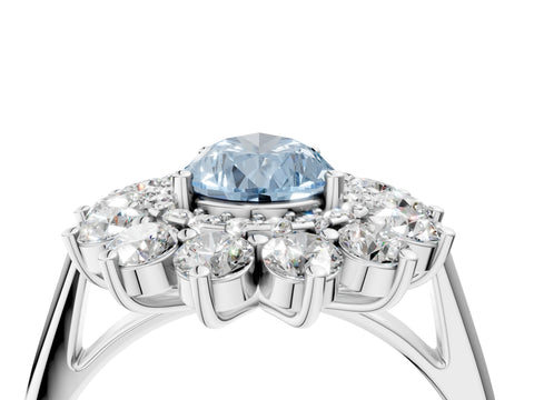 White gold Fancy Blue Pear Cut Halo Cluster Diamond Ring with Pave Band and Four-Prong Setting_4
