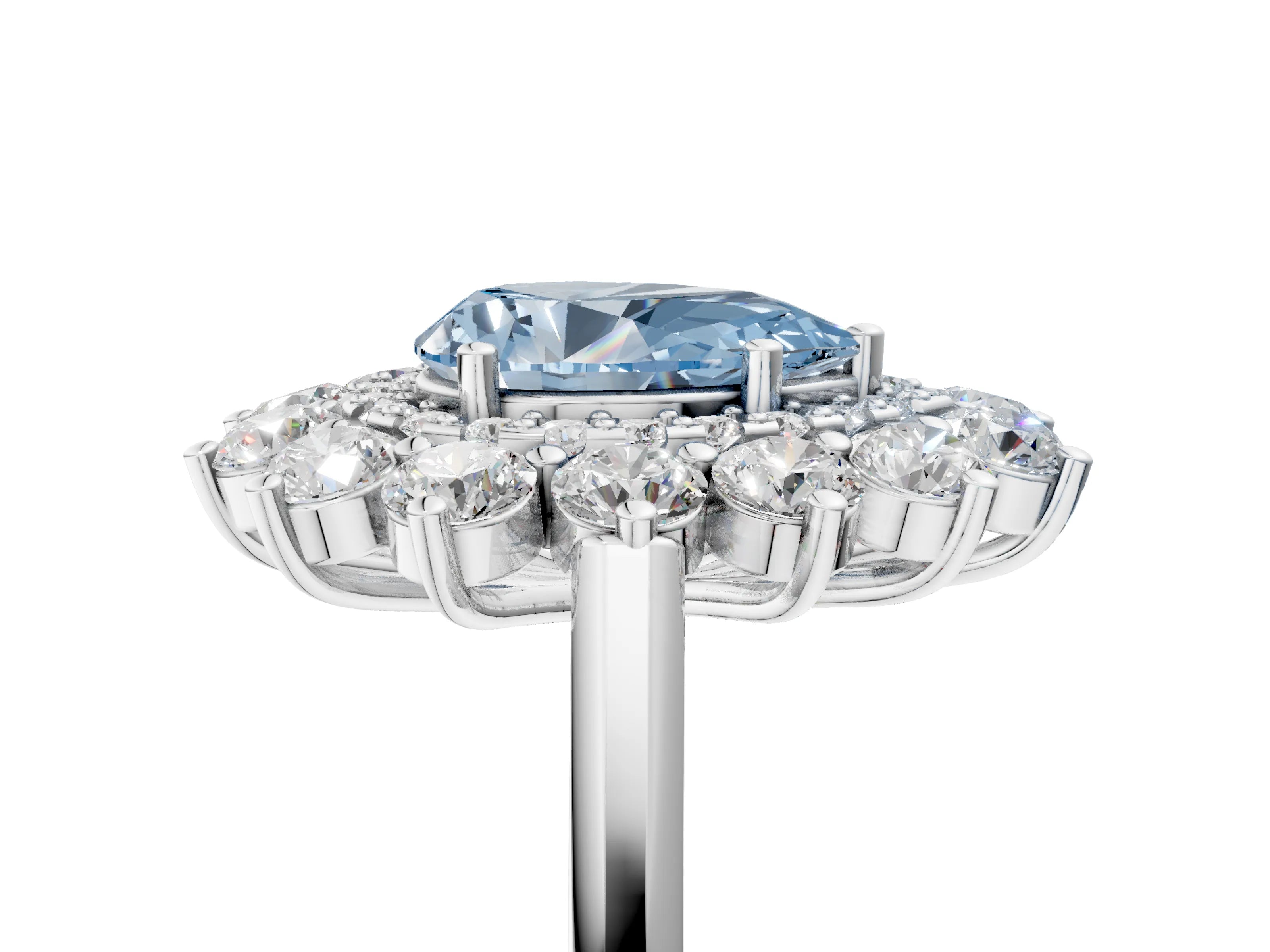 White gold Fancy Blue Pear Cut Halo Cluster Diamond Ring with Pave Band and Four-Prong Setting_5