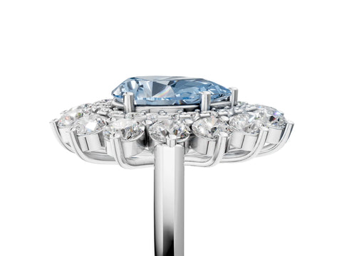 White gold Fancy Blue Pear Cut Halo Cluster Diamond Ring with Pave Band and Four-Prong Setting_5