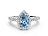 White gold Fancy Blue Pear  Cut Halo Diamond Engagement Ring with Pave Band and Four-Prong Setting_28