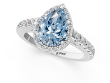 White gold Fancy Blue Pear  Cut Halo Diamond Engagement Ring with Pave Band and Four-Prong Setting_29