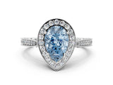 White gold Fancy Blue Pear Cut Halo Diamond Engagement Ring with Split Shank Band and Four-Prong Setting_12