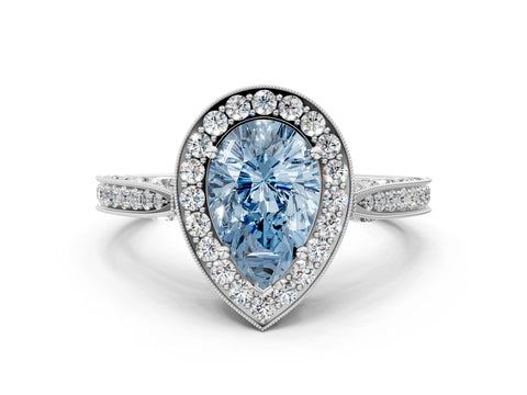 White gold Fancy Blue Pear Cut Halo Diamond Engagement Ring with Split Shank Band and Four-Prong Setting_12