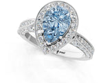 White gold Fancy Blue Pear Cut Halo Diamond Engagement Ring with Split Shank Band and Four-Prong Setting_13