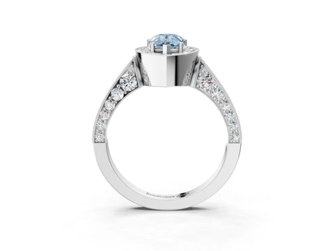 White gold Fancy Blue Pear Cut Halo Diamond Engagement Ring with Split Shank Band and Four-Prong Setting_15