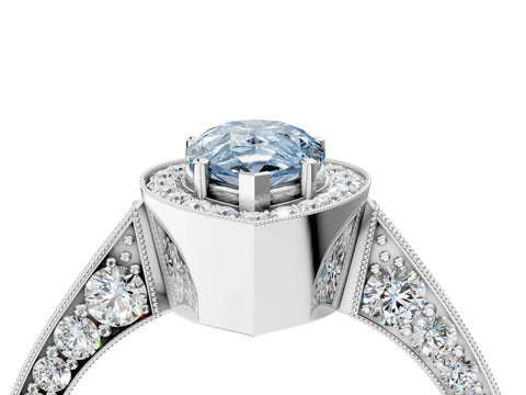 White gold Fancy Blue Pear Cut Halo Diamond Engagement Ring with Split Shank Band and Four-Prong Setting_16