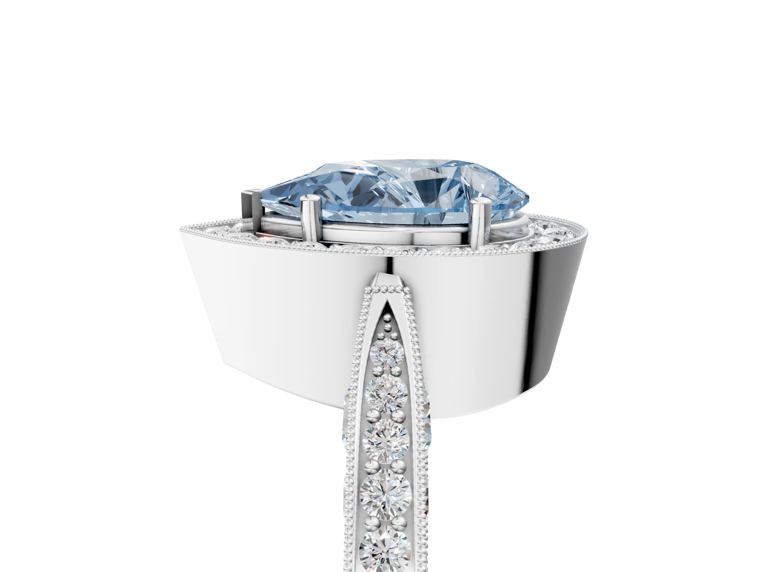 White gold Fancy Blue Pear Cut Halo Diamond Engagement Ring with Split Shank Band and Four-Prong Setting_17