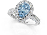 White gold Fancy Blue Pear Cut Halo Diamond Engagement Ring with Split Shank Band and Four-Prong Setting_1