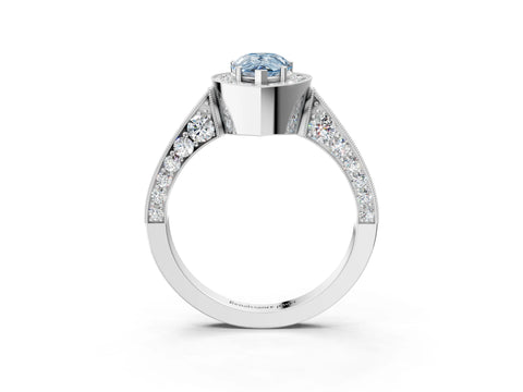 White gold Fancy Blue Pear Cut Halo Diamond Engagement Ring with Split Shank Band and Four-Prong Setting_3