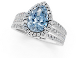White gold Fancy Blue Pear  Cut Halo Diamond Engagement Ring with Split Shank and Four-Prong Setting_21