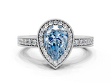 White gold Fancy Blue Pear  Cut Halo Diamond Pave Band Ring with Four-Prong Setting_45