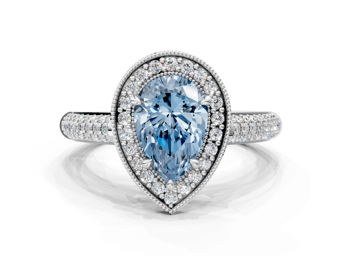 White gold Fancy Blue Pear  Cut Halo Diamond Pave Band with Four-Prong Setting_37