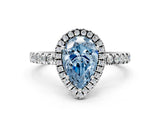 White gold Fancy Blue Pear Cut Halo Diamond Pave Band with Prong Setting