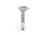 White gold Fancy Blue Pear Cut Halo Diamond Ring with Beaded Split Shank and Four-Prong Setting_2