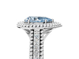 White gold Fancy Blue Pear Cut Halo Diamond Ring with Beaded Split Shank and Four-Prong Setting_5