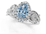 White gold Fancy Blue Pear Cut Halo Diamond Ring with Milgrain and Bezel Accents on a Split Shank Band_1