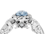 White gold Fancy Blue Pear Cut Halo Diamond Ring with Milgrain and Bezel Accents on a Split Shank Band_4