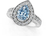 White gold Fancy Blue Pear  Cut Halo Diamond Ring with Pavé Band and Four-Prong Setting_116