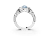 White gold Fancy Blue Pear  Cut Halo Diamond Ring with Pavé Band and Four-Prong Setting_118