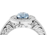 White gold Fancy Blue Pear  Cut Halo Diamond Ring with Pavé Band and Four-Prong Setting_119