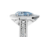 White gold Fancy Blue Pear  Cut Halo Diamond Ring with Pavé Band and Four-Prong Setting_120