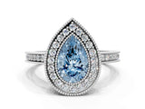 White gold Fancy Blue Pear  Cut Halo Diamond Ring with Pavé Band and Milgrain Prong Setting_68