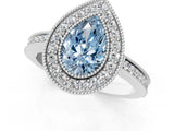White gold Fancy Blue Pear  Cut Halo Diamond Ring with Pavé Band and Milgrain Prong Setting_78