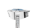 White gold Fancy Blue Pear  Cut Halo Diamond Ring with Pavé Band and Milgrain Prong Setting_82