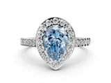 White gold Fancy Blue Pear Cut Halo Diamond Ring with Pavé Band and Three-Prong Setting_12