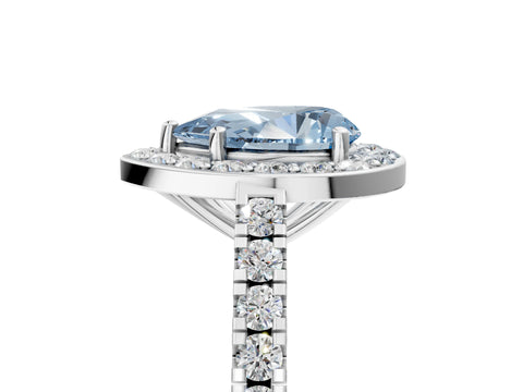 White gold Fancy Blue Pear Cut Halo Diamond Ring with Pavé Band and Three-Prong Setting_5