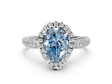 White gold Fancy Blue Pear Cut Halo Diamond Ring with Pavé Band_12