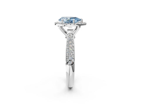 White gold Fancy Blue Pear Cut Halo Diamond Ring with Pavé Band_14