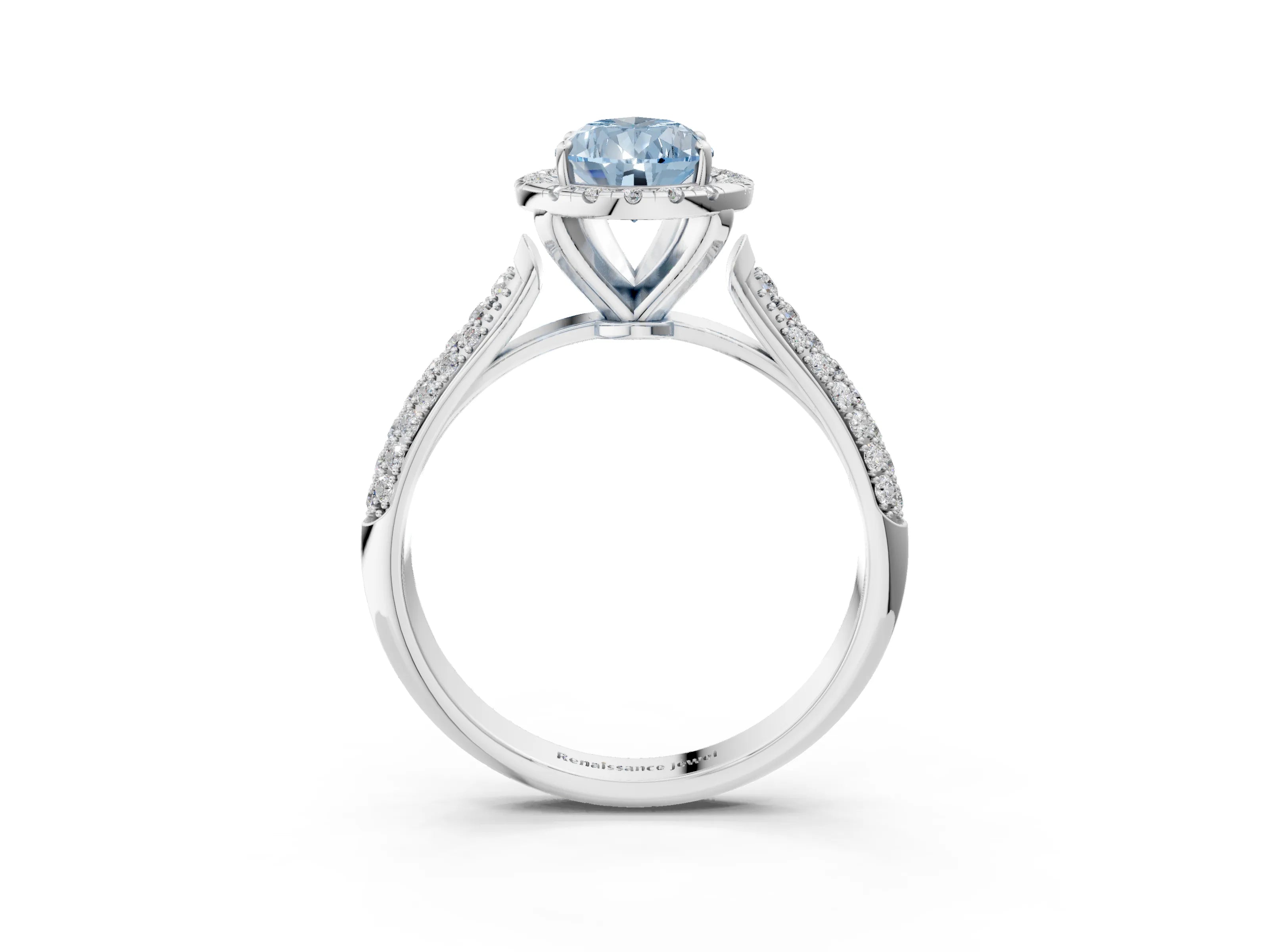 White gold Fancy Blue Pear Cut Halo Diamond Ring with Pavé Band_15