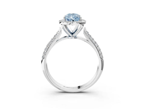 White gold Fancy Blue Pear Cut Halo Diamond Ring with Pavé Band_15