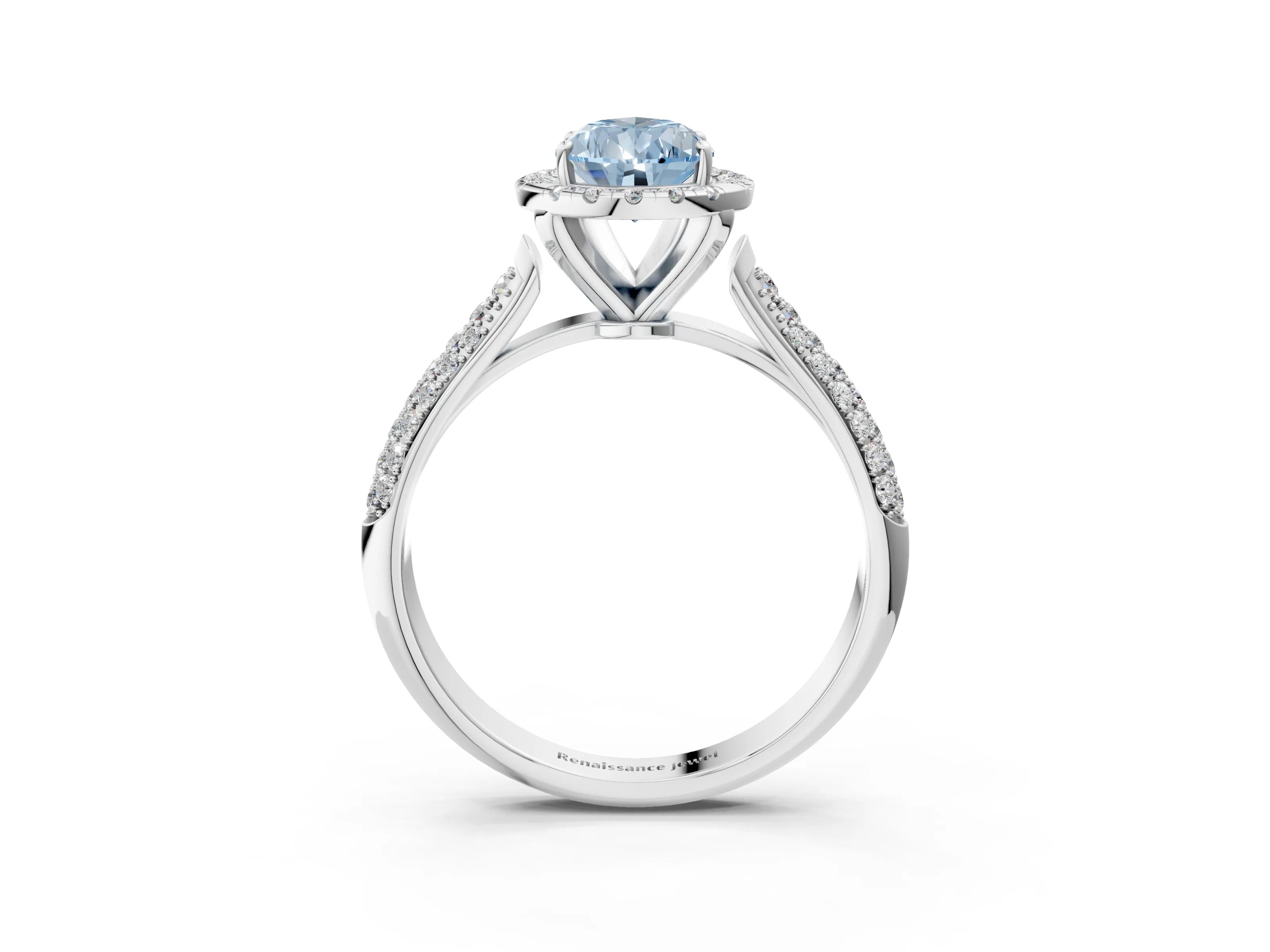 White gold Fancy Blue Pear Cut Halo Diamond Ring with Pavé Band_3