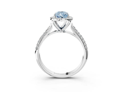 White gold Fancy Blue Pear Cut Halo Diamond Ring with Pavé Band_3