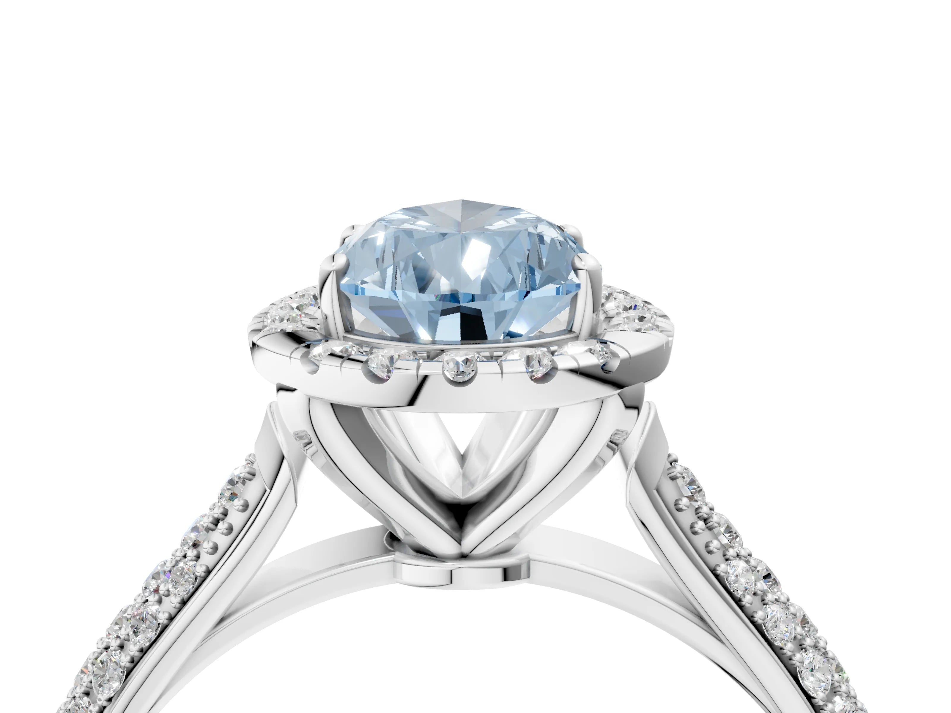 White gold Fancy Blue Pear Cut Halo Diamond Ring with Pavé Band_4
