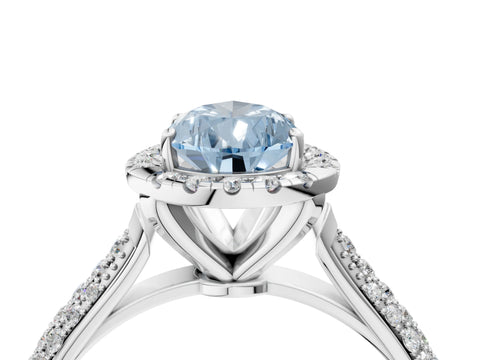 White gold Fancy Blue Pear Cut Halo Diamond Ring with Pavé Band_4