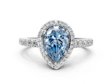 White gold Fancy Blue Pear  Cut Halo Diamond Ring with Pave Band and Four-Prong Setting_24